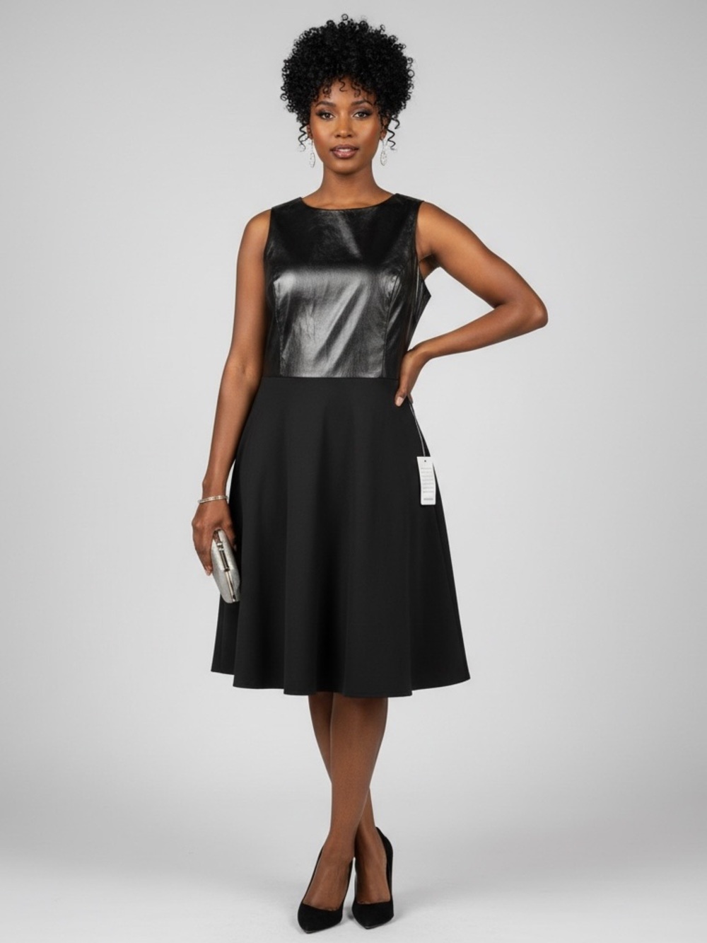 Nordstrom Black Sleeveless A-Line Dress with Shiny Bodice